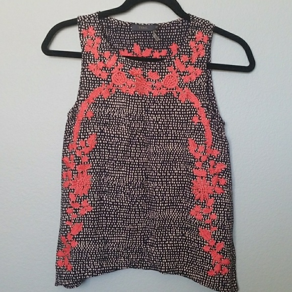 THML Deanna Boho Office Dot Print Embroidered Sleeveless Top SP Small Petite - Picture 1 of 5